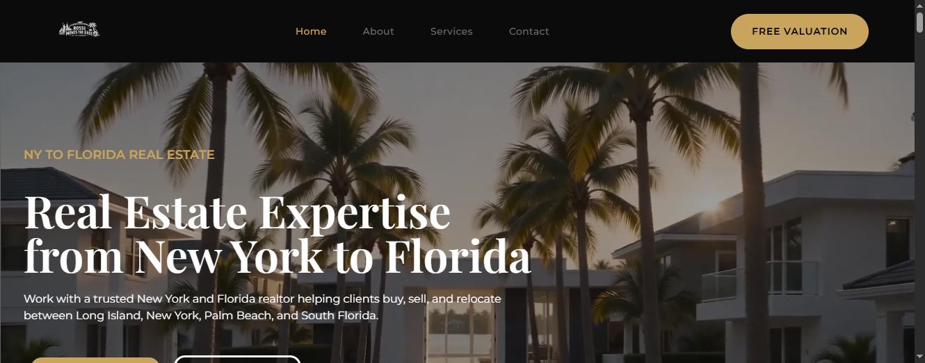 Michael Rossi Real Estate homepage showing NY to Florida real estate branding