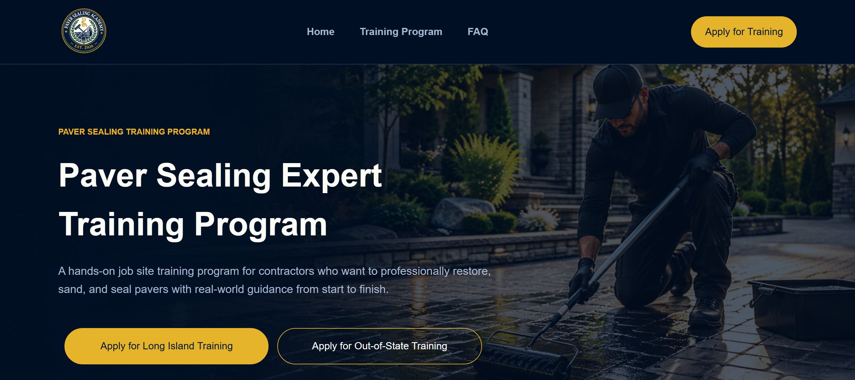 The Paver Sealing Academy training program page, which carries Course and CourseInstance structured data